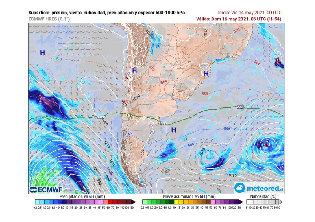 Presión atmosférica, lluvia, viento y nubes previstas ECMWF Presión atmosférica, lluvia, viento y nubes previstas ECMWF
