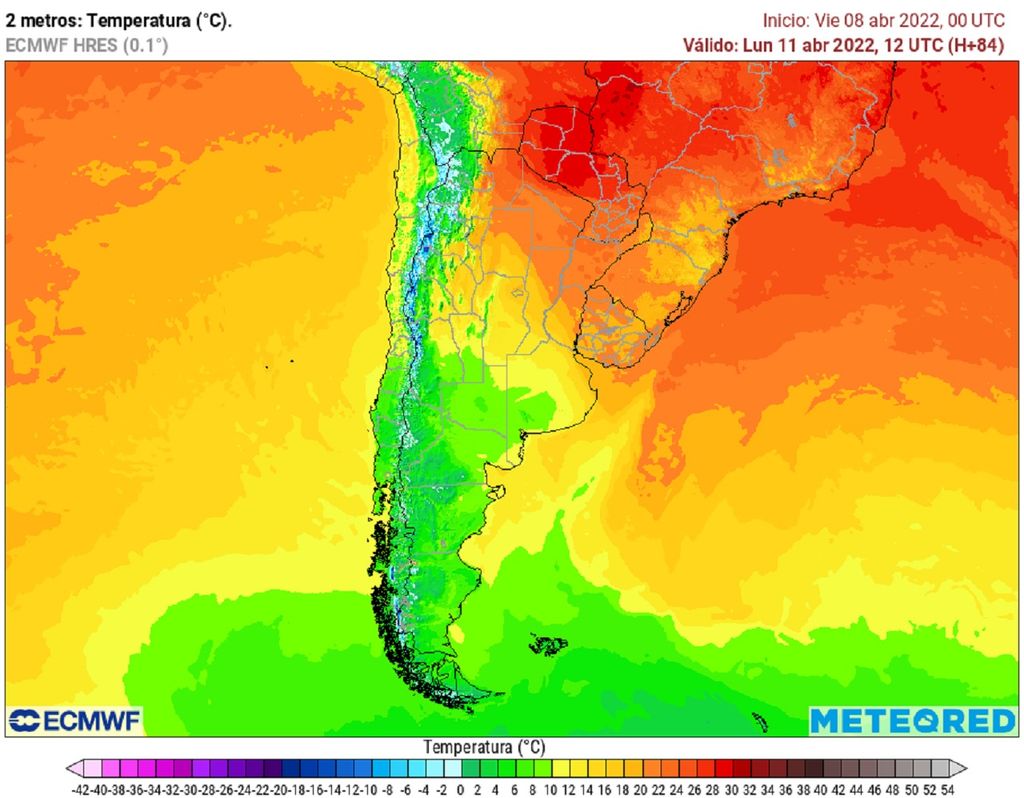 Temperatura prevista; modelo ECMWF