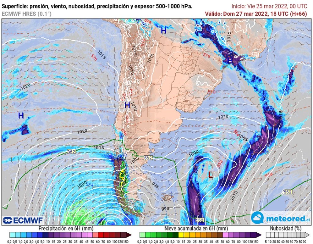 Precipitación prevista; modelo ECMWF