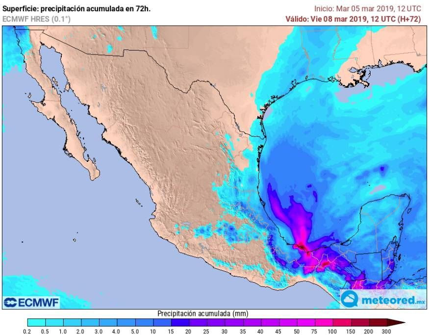 Modelo ECMWF. Precipitaciones acumuladas próximas 72 horas Modelo ECMWF. Precipitaciones acumuladas próximas 72 horas