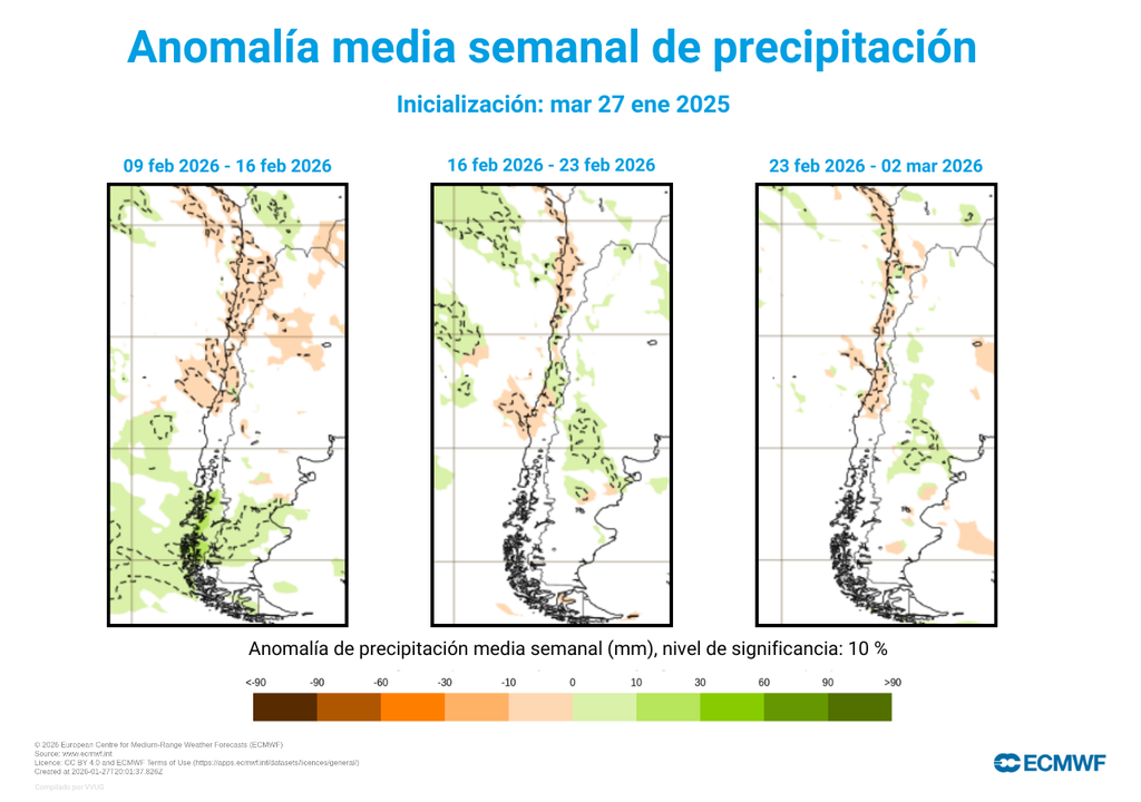 La segunda quincena del mes será marcada por un patrón normal de precipitaciones a lo largo de Chile continental.