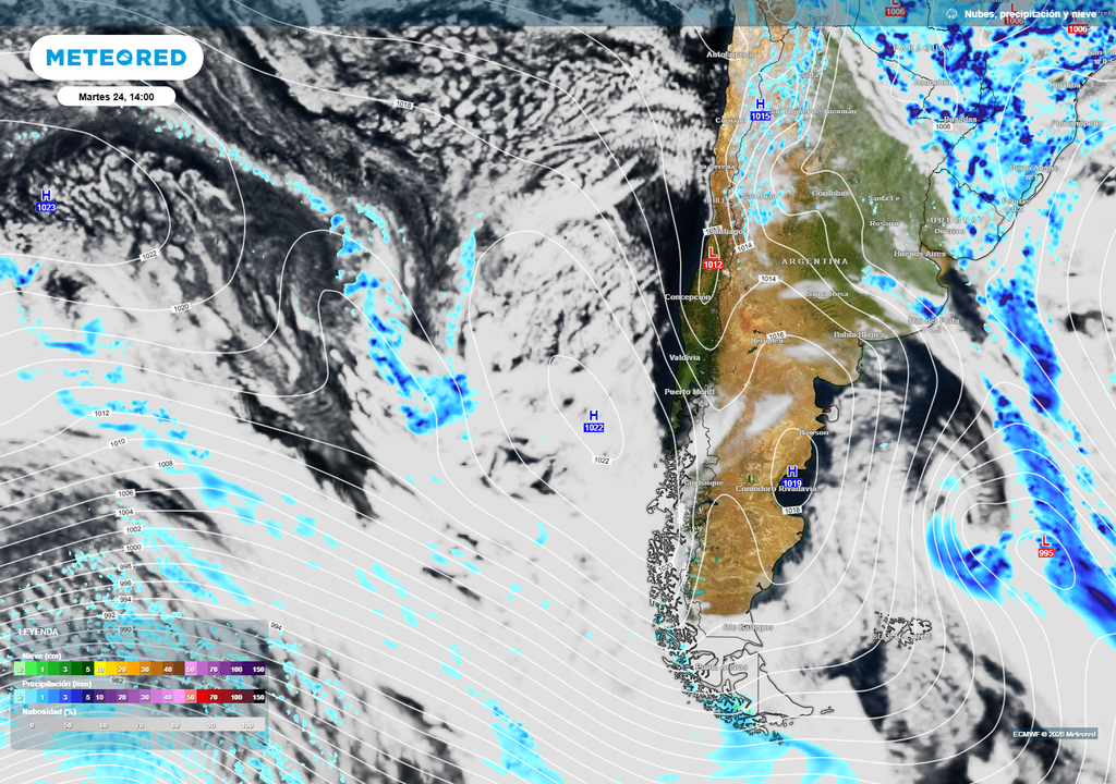 El martes 24, una cuña anticiclónica otorgará estabilidad momentánea a la Patagonia, mientras el norte grande mantendrá tormentas aisladas en sectores cordilleranos.