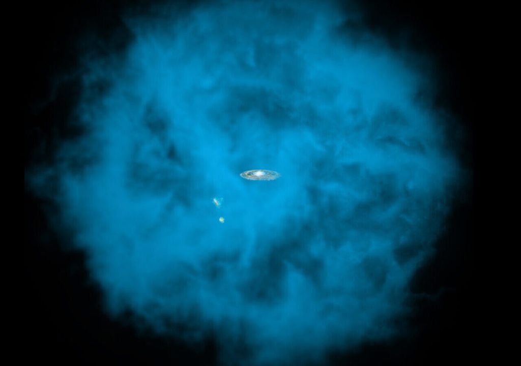 Künstlerische Darstellung des Halos aus heißem Wasserstoffgas Künstlerische Darstellung des Halos aus heißem Wasserstoffgas