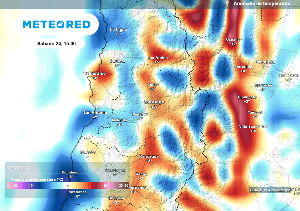 Anomalías Mapa de anomalías del ECMWF muestra también la baja térmica este fin de semana en la RM.