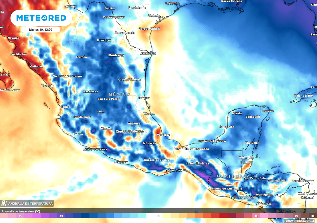 Anomalía de temperaturas en °C