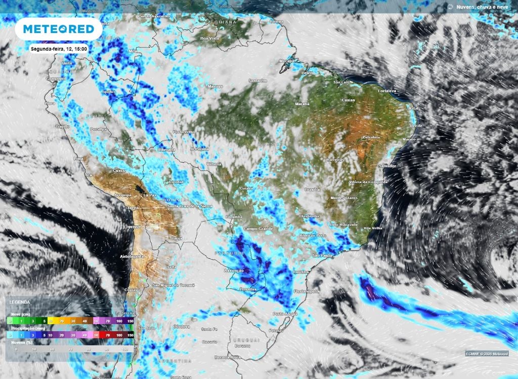 Precipitação e nebulosidade Mapa de precipitação e nebulosidade para a tarde de amanhã (12).