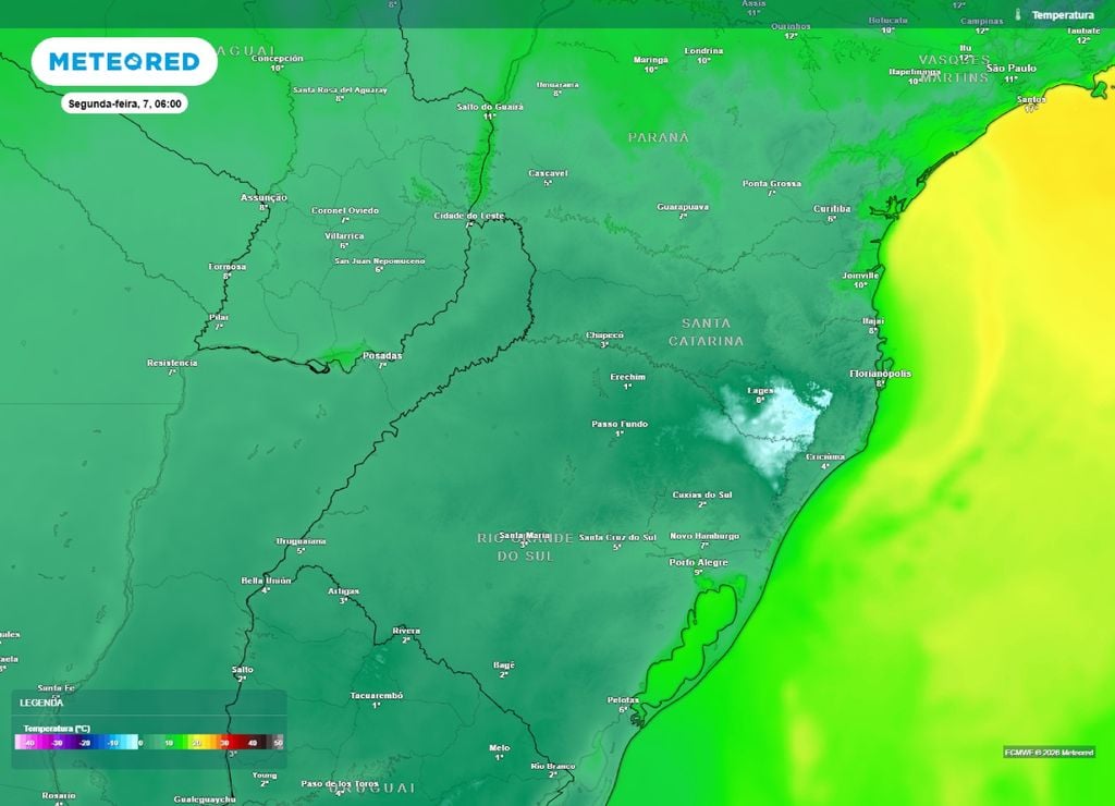 previsão do tempo Temperaturas mínimas para segunda-feira, 7 de setembro.