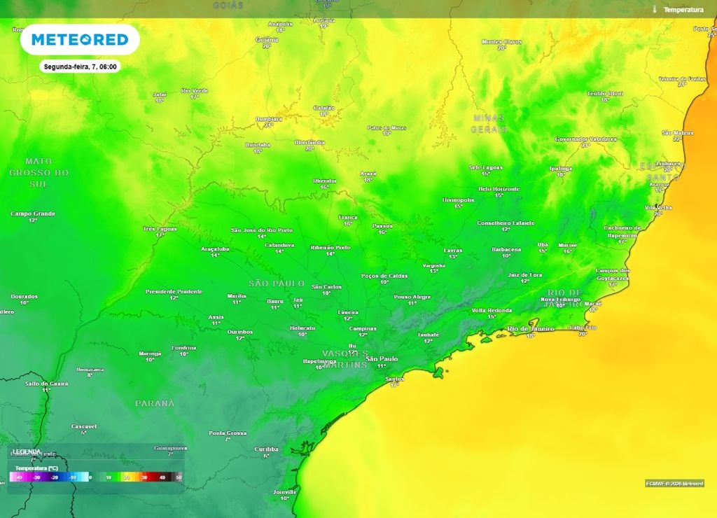 frio ar polar Temperaturas mínimas para segunda-feira, 7 de setembro.