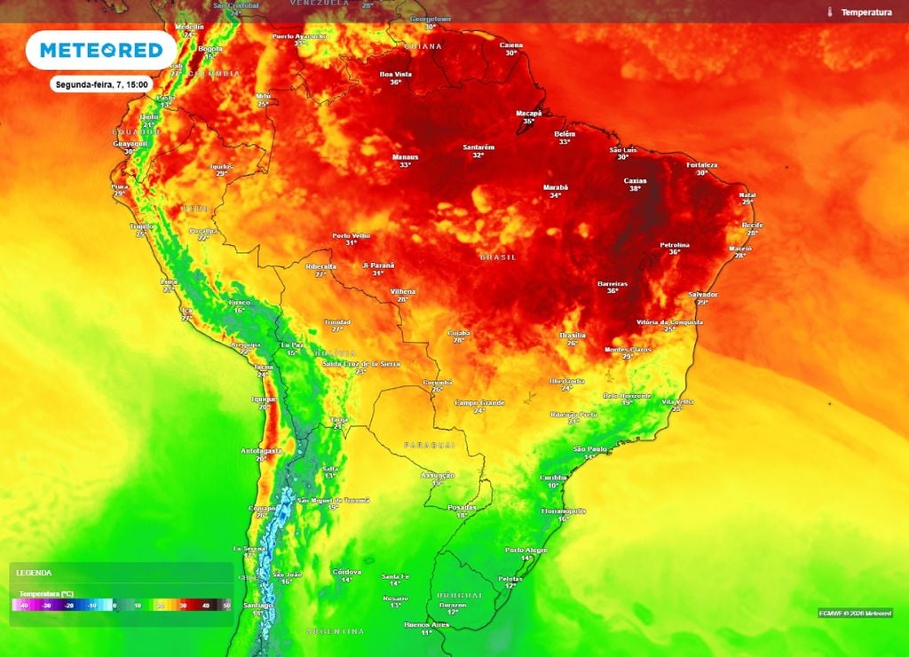 ar polar Temperaturas máximas para segunda-feira, 7 de setembro.