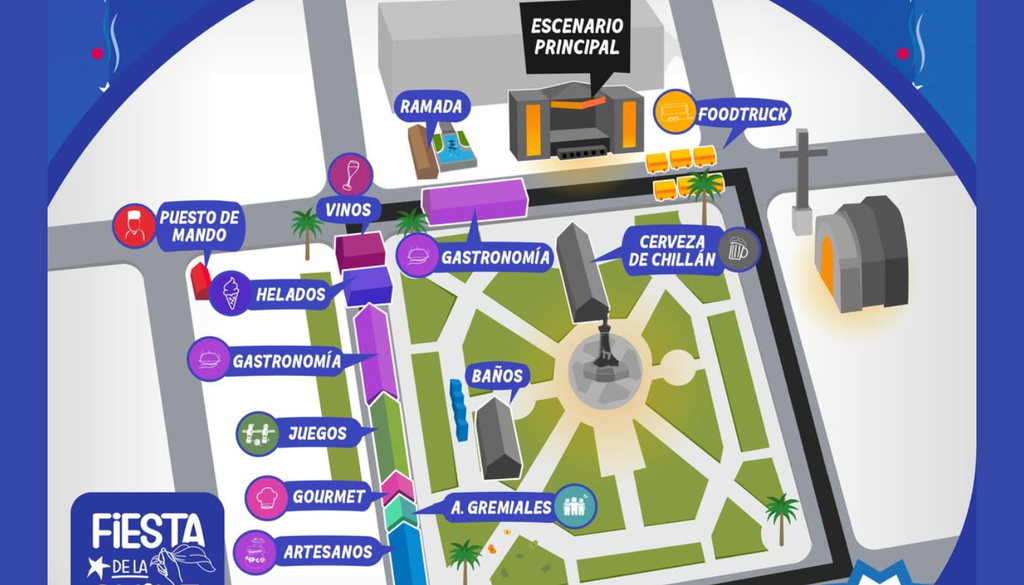 Mapa de la Fiesta de la Chilenidad de Chillán 2026. Mapa de la Fiesta de la Chilenidad de Chillán 2026. Crédito: @turismo_chillan.