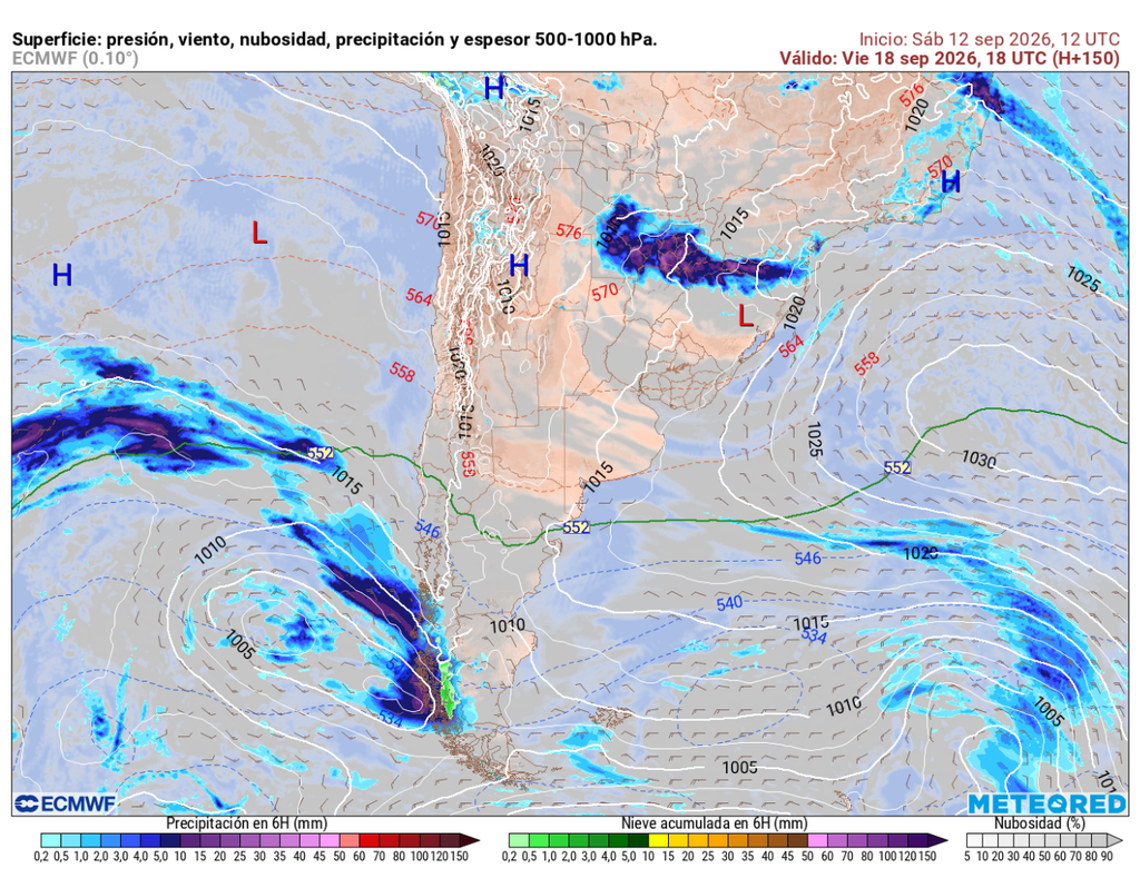 El anticiclón sigue sobre Chile y el 18, parte más nublado que lluvioso en el centro. El frente trabaja en Patagonia: precipitaciones y nieve entre Los Lagos y Magallanes. Celebraciones del sur bajo techo.