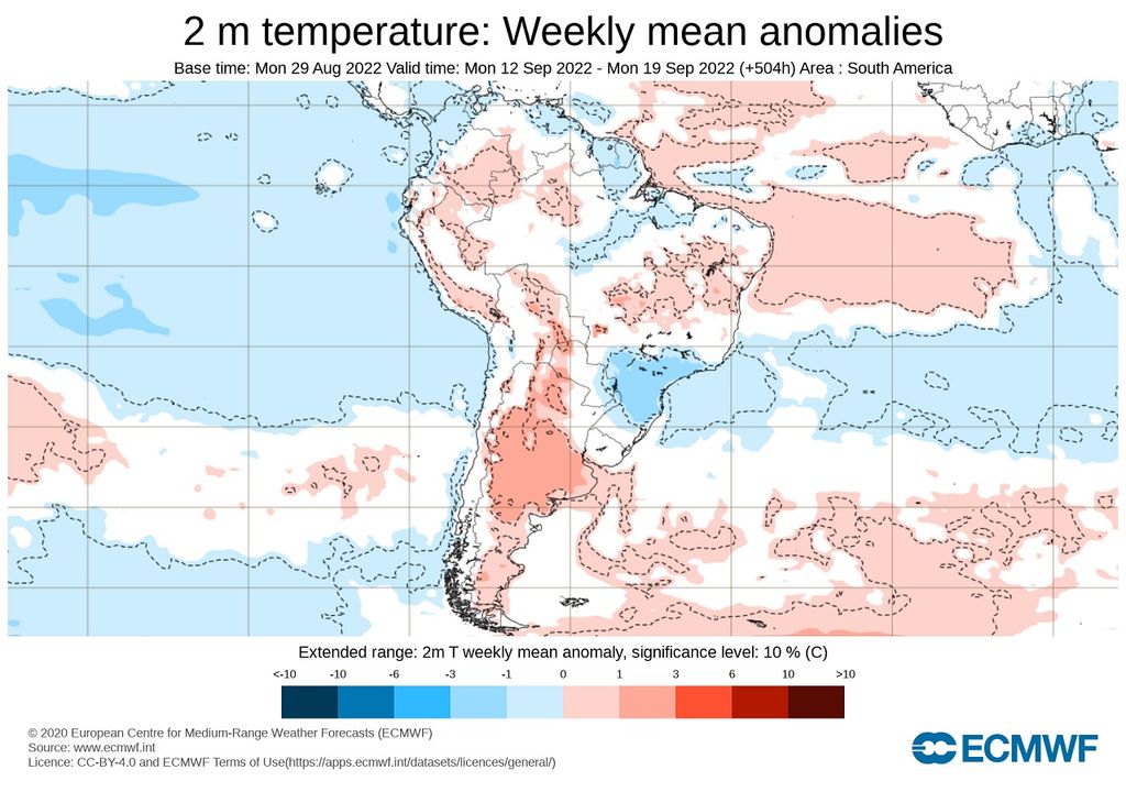 Anomalías de temperaturas previstas; modelo ECMWF