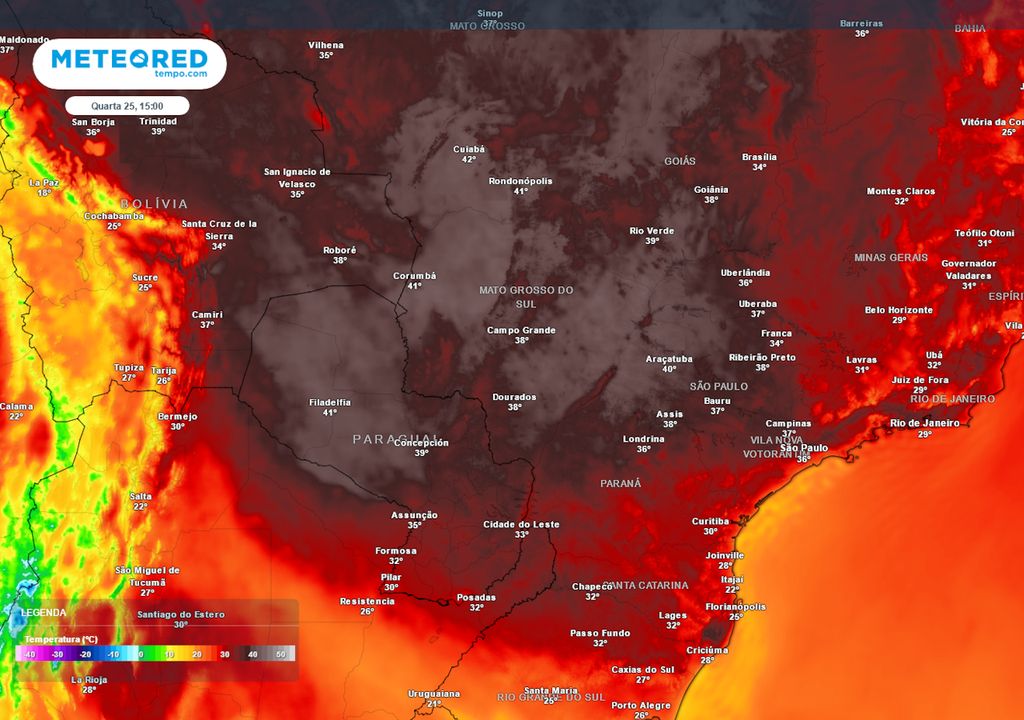Previsão de temperaturas máximas na quarta-feira.