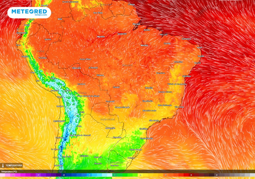 Mapa de temperaturas mínimas na madrugada do domingo (20).