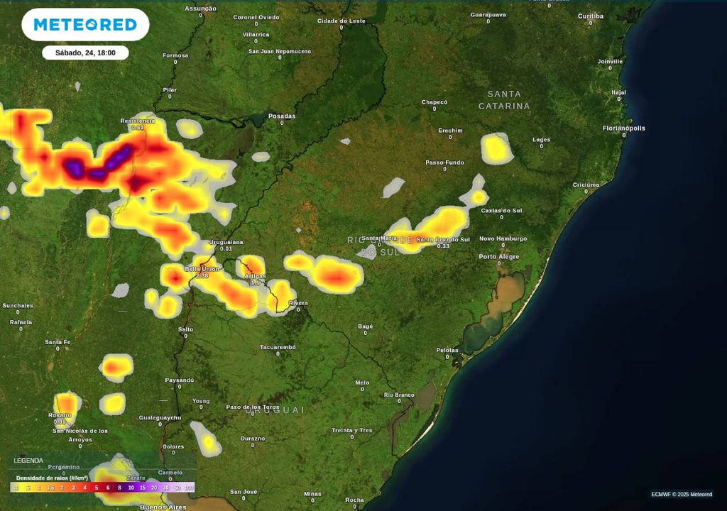 Linha de tempestades avança do noroeste do Rio Grande do Sul em direção ao sul do estado ao longo do sábado (24) Linha de tempestades avança do noroeste do Rio Grande do Sul em direção ao sul do estado ao longo do sábado (24)