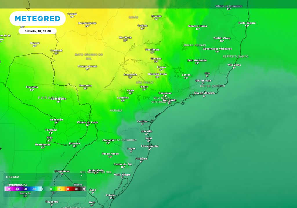 Previsão de temperaturas mínimas no sábado. Previsão de temperaturas mínimas no sábado.
