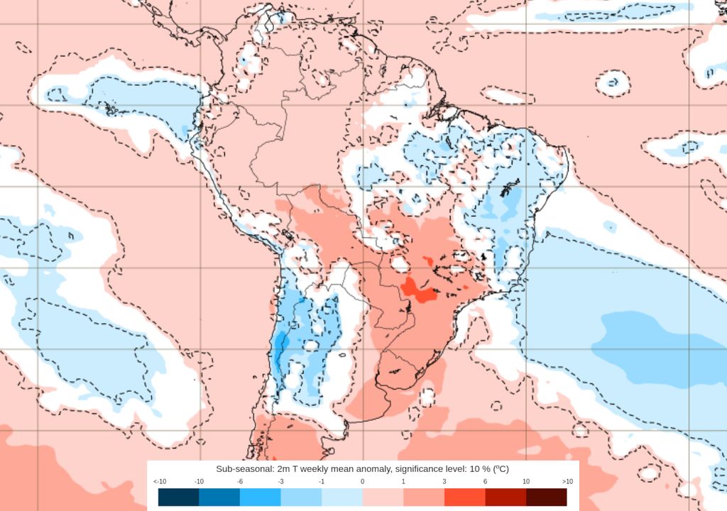 Previsão de anomalias de temperatura (modelo ECMWF) entre os dias 18 e 25 de Agosto. Previsão de anomalias de temperatura (modelo ECMWF) entre os dias 18 e 25 de Agosto.