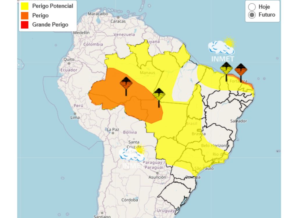 INMET emite alertas amarelo e laranja para 19 estados brasileiros. INMET emite alertas amarelo e laranja para 19 estados brasileiros.