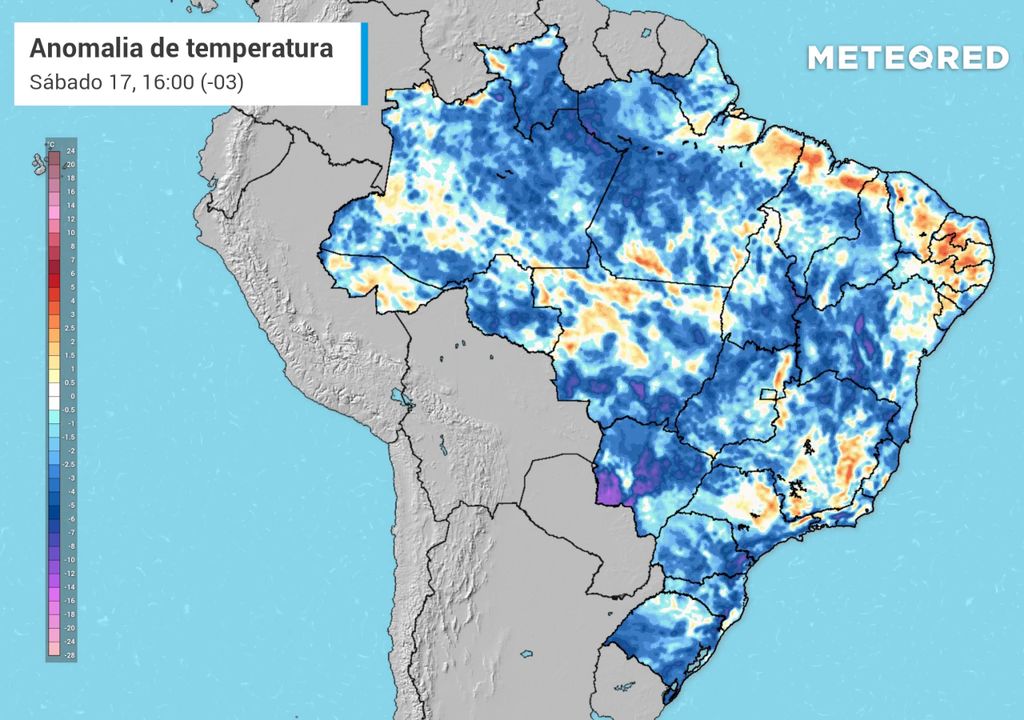 Mapa de Anomalia de Temperatura para Sábado (17) de tarde.
