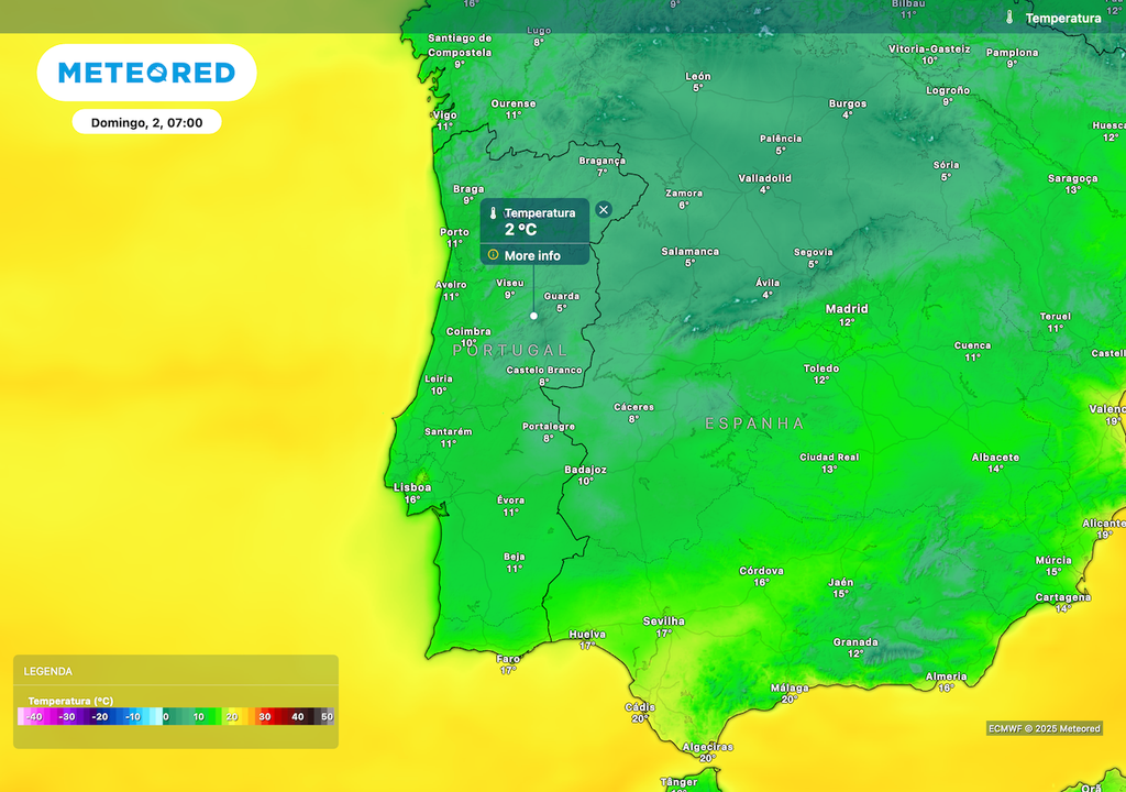 Temperaturas mínimas descem em Portugal Continental e aproximam-se do valor de 0 ºC.