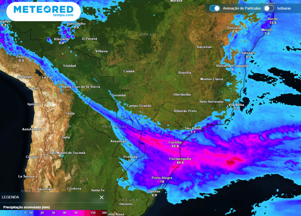 chuva acumulada, Sul, Sudeste
