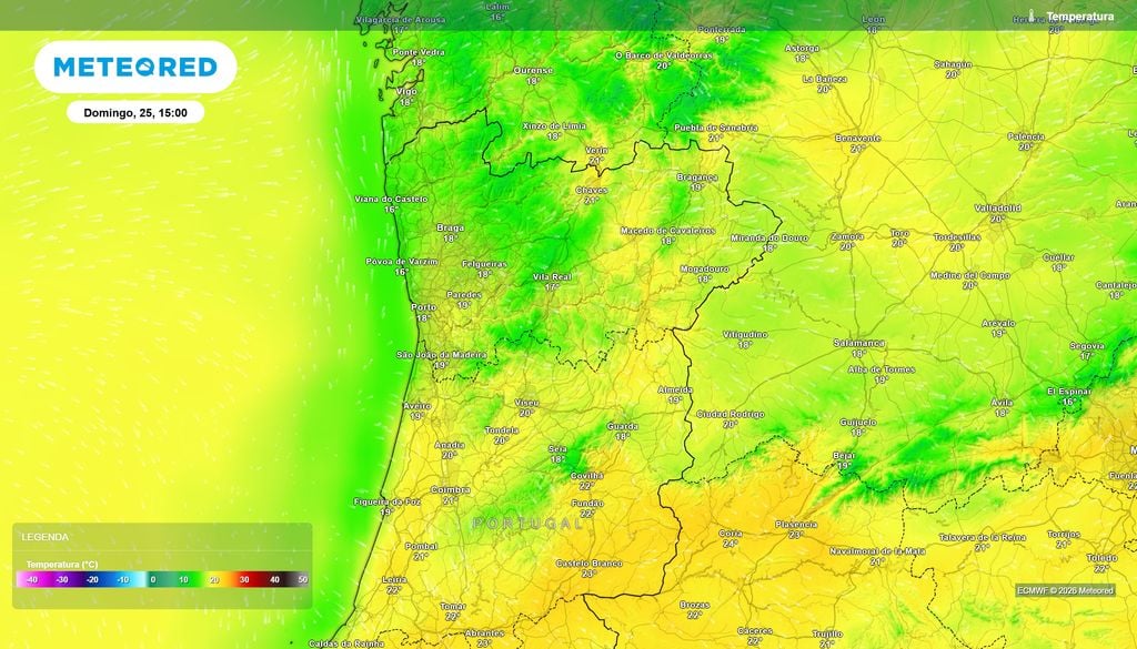 temperatura do ar à superfície No domingo, o noroeste do país deverá ser a região mais fria do continente.