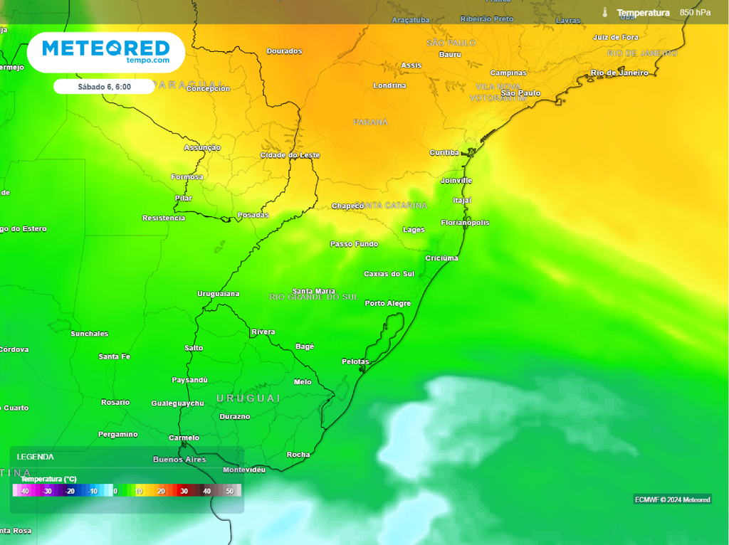 previsão, temperatura, 850 hPa
