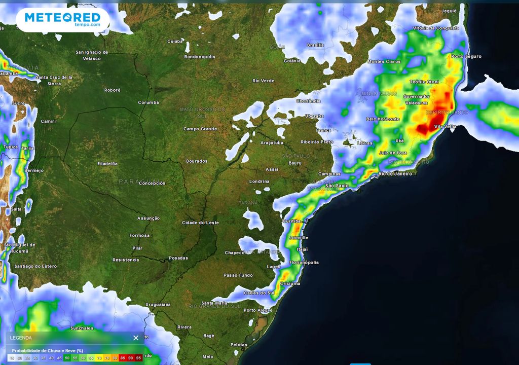 Previsão de probabilidade de chuva no sábado (02) durante a tarde