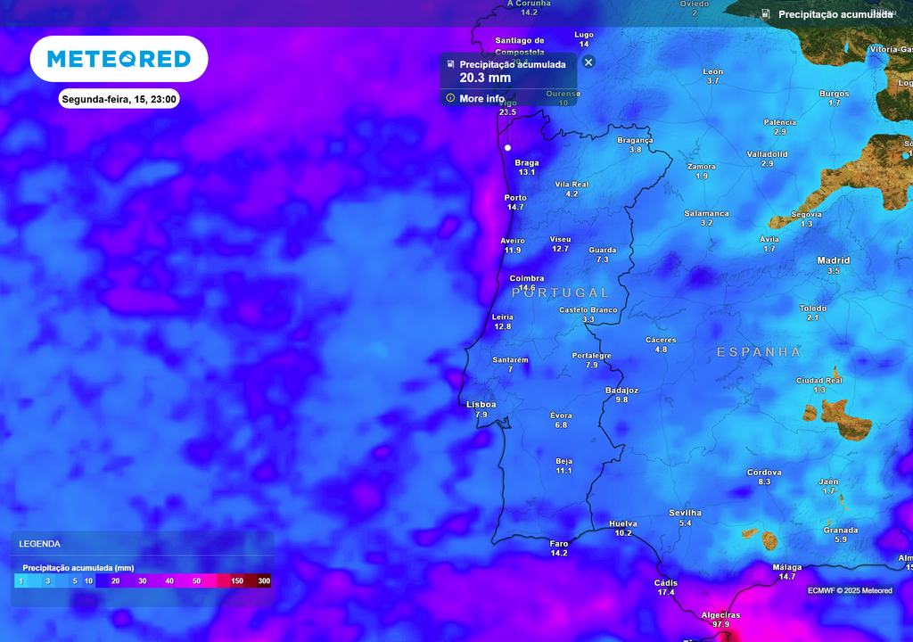 Mapa atmosférico: Precipitação acumulada