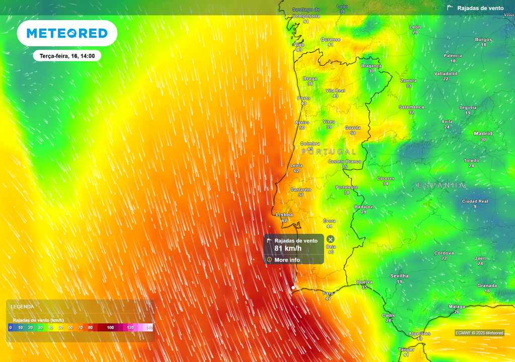 Mapa atmosférico: Rajada de vento