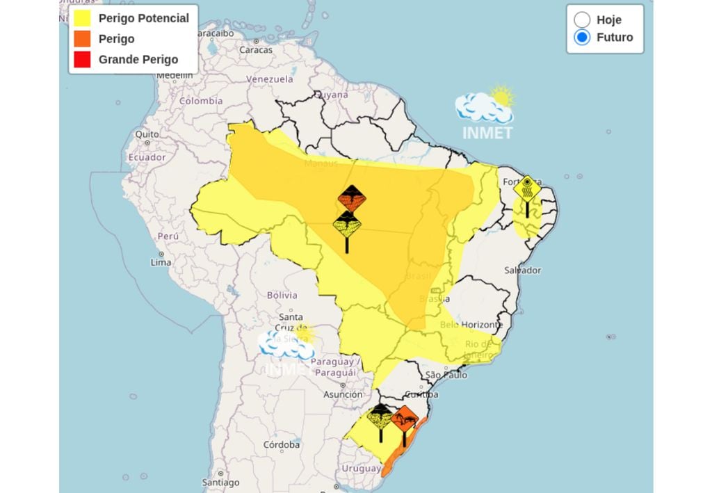 Alertas emitidos pelo INMET para este sábado (20) e domingo (21).