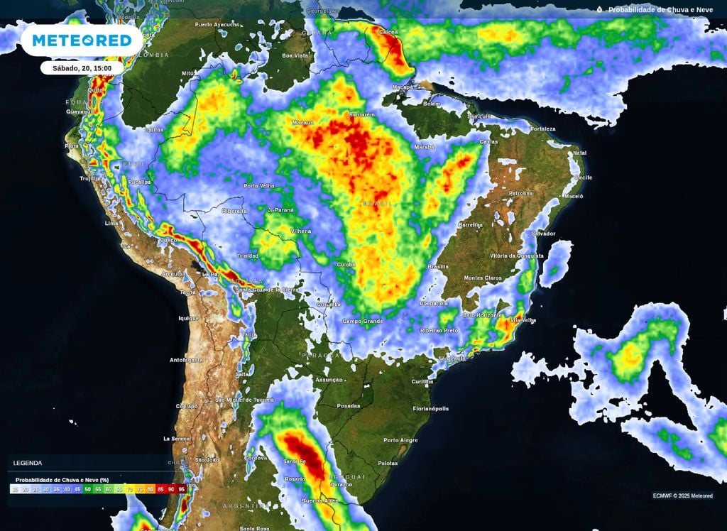 Probabilidade de chuva para a tarde de sábado (20).