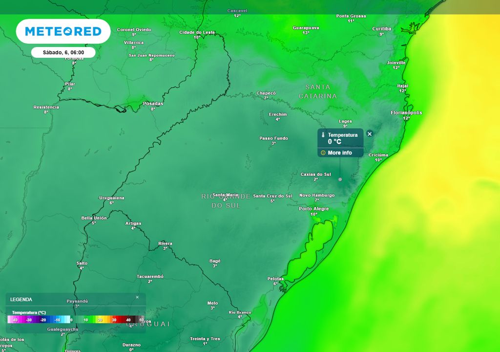 Previsão de temperaturas mínimas no sábado durante o início da manhã.