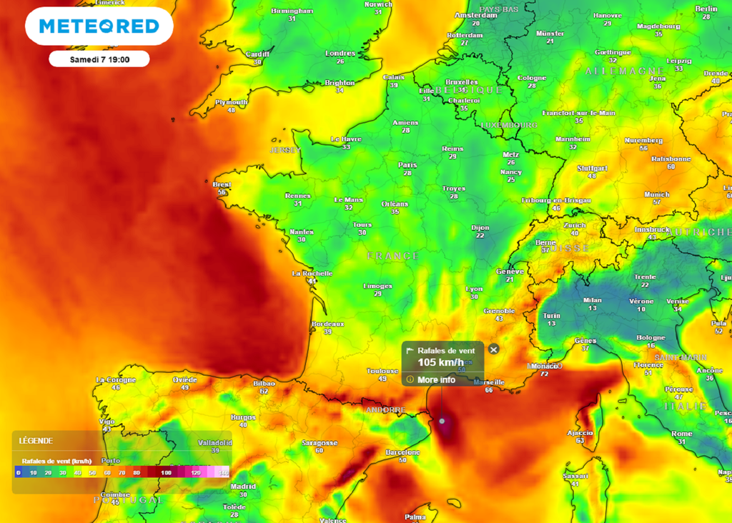 Les rafales de vent seront localement tempétueuses samedi, dans l'ouest mais aussi en Méditerranée.
