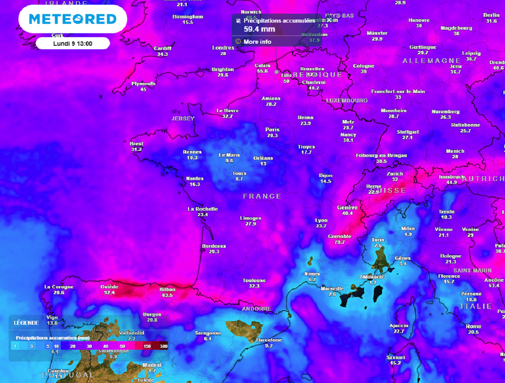 Outre les importantes quantités de neige attendues en montagne, les pluies seront parfois copieuses en plaine.