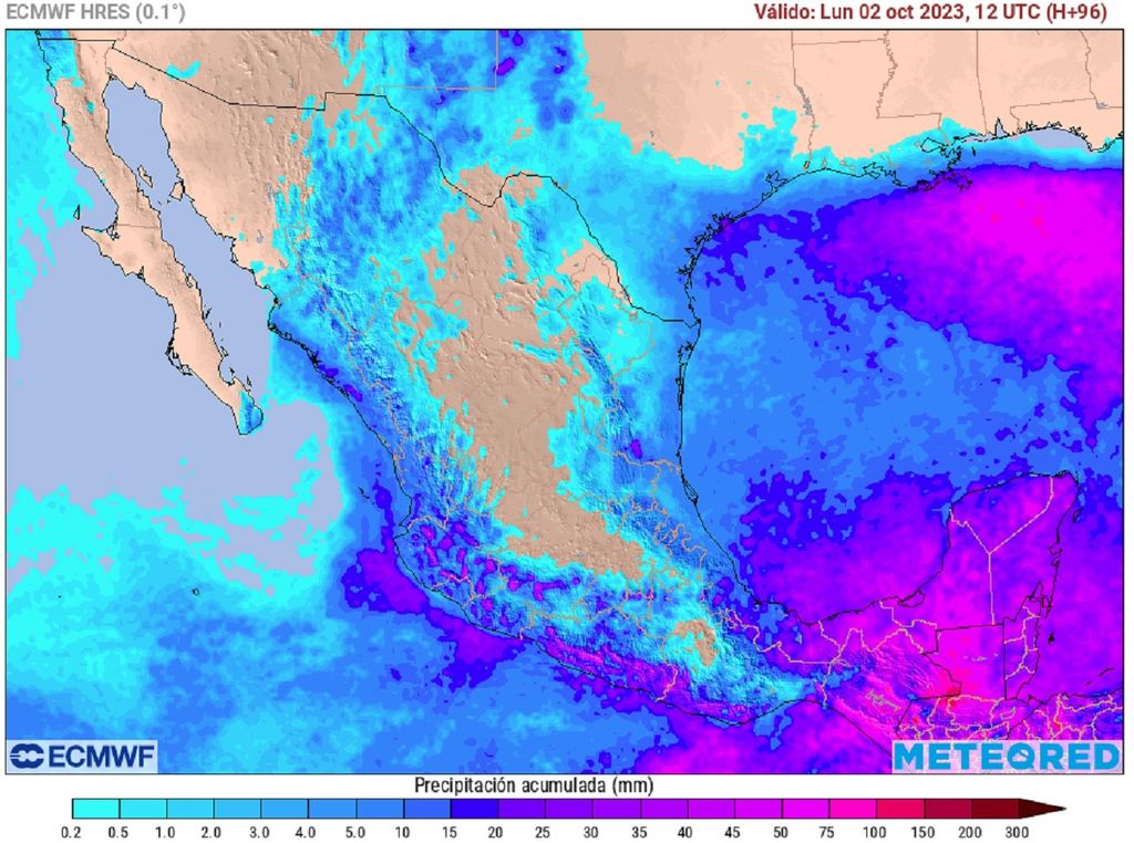 Modelo ECMWF - Acumulado de lluvias en milímetros Modelo ECMWF - Acumulado de lluvias en milímetros