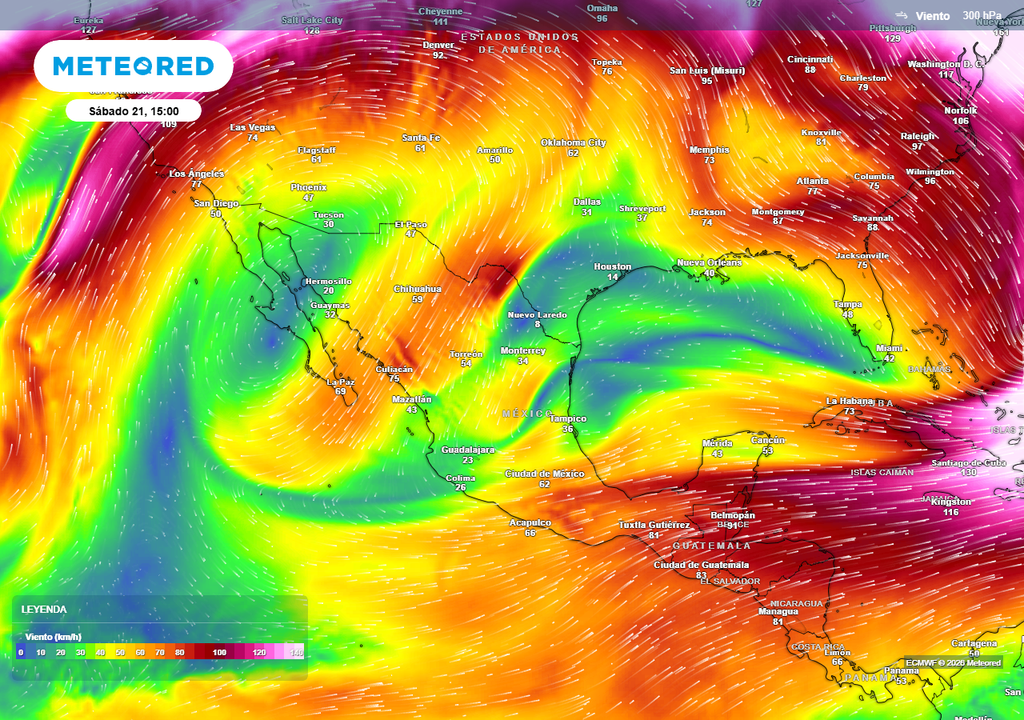 El anticiclón seguirá extendido entre Estados Unidos y norte de México mientras una DANA cruza la región central con calor y frescor/lluvias respectivamente.