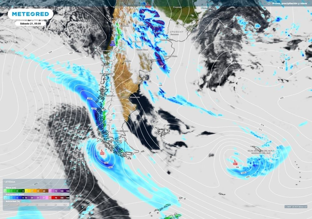Un nuevo sistema frontal traerá precipitaciones nuevamente hacia la cordillera. Algunas nevadas serán posibles sobre el sur de Tierra del Fuego.
