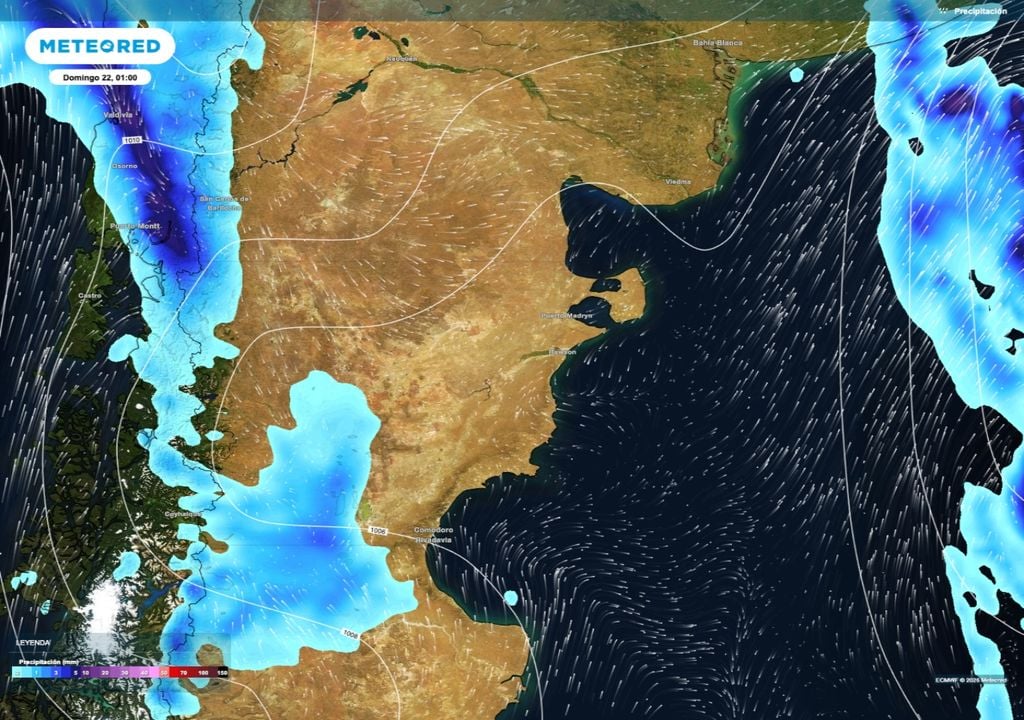 Se espera una nueva tanda de lluvias sobre la cordillera entre Neuquén y Santa Cruz asociada a este nuevo sistema frontal.