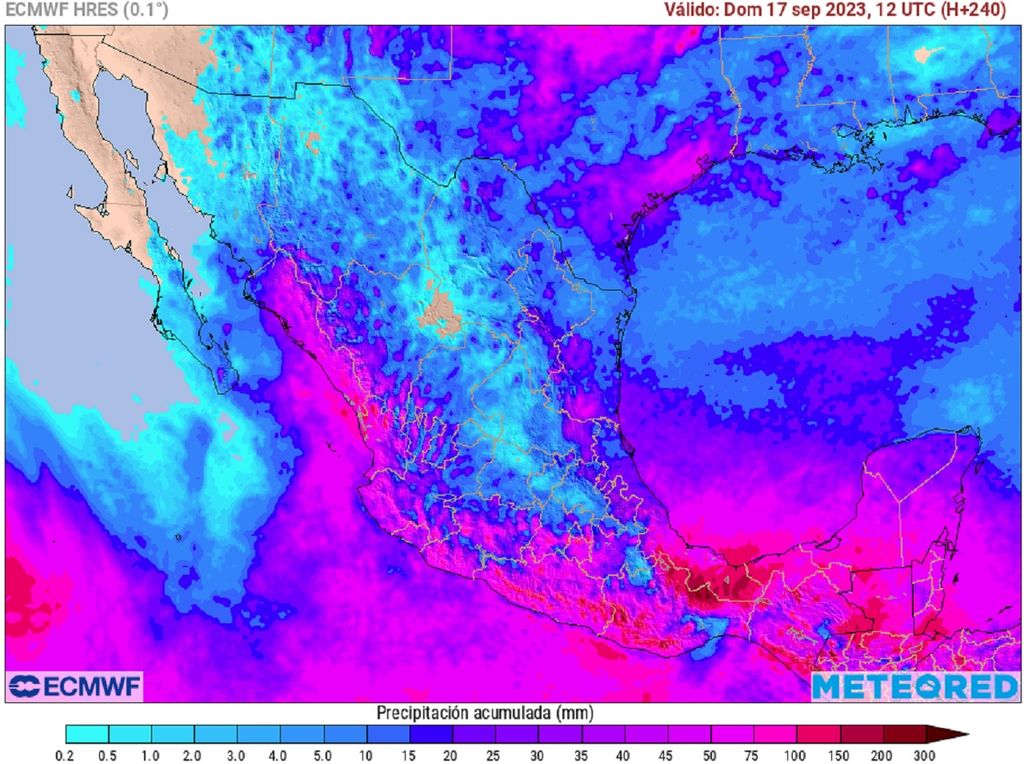 Modelo ECMWF - Acumulado de lluvias en milímetros