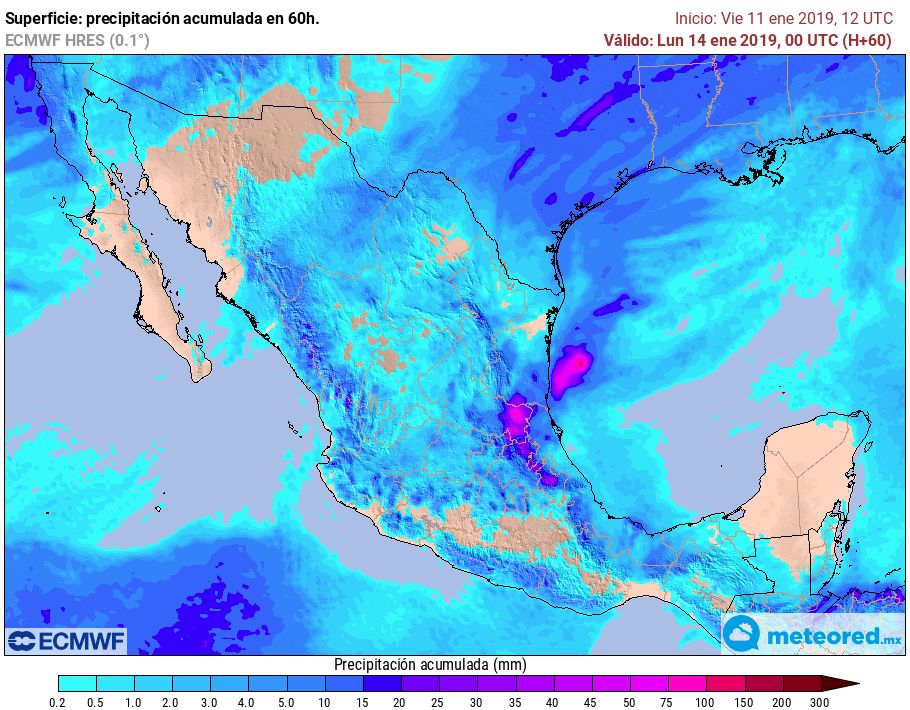 Modelo ECMWF. Precipitaciones acumuladas próximas 60 horas