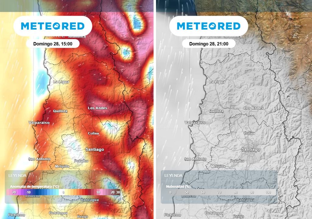 mapas de anomalía de temperatura y nubosidad