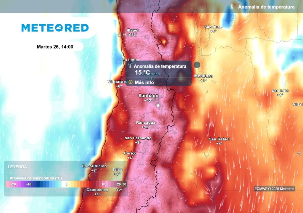 Anomalías de temperatura Últimas actualizaciones del modelo europeo muestran temperaturas significativamente altas la próxima semana en Santiago y gran parte del país.