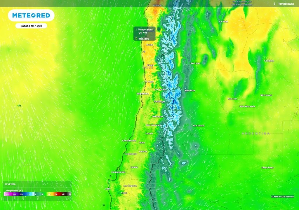 Las temperaturas subirán en los valles interiores de la zona central, con máximas de hasta 23 °C.