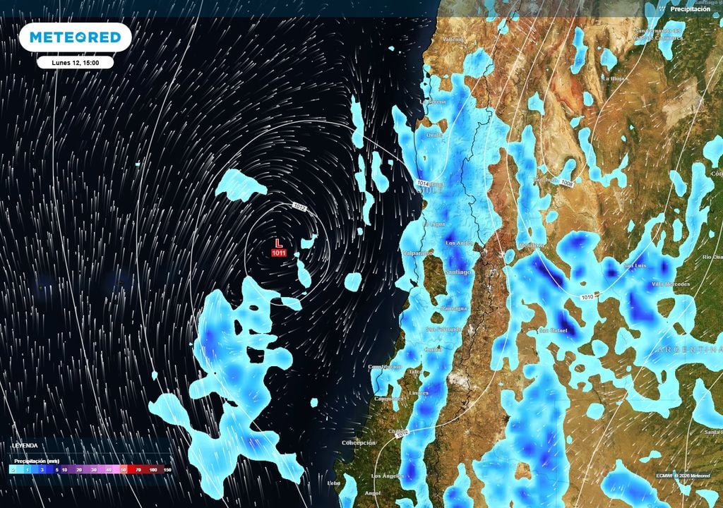 Un nuevo sistema frontal, asociado a una baja presión, dejará lluvias en la zona central desde el lunes.