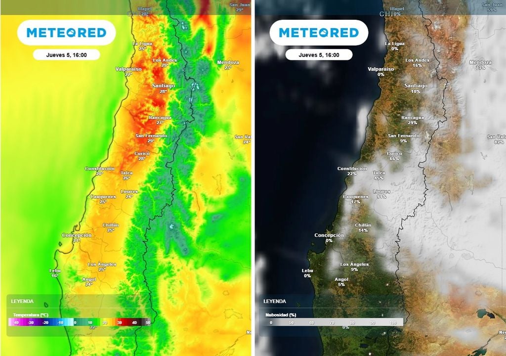 Durante la jornada del jueves persistirá nubosidad asociada al sistema frontal que cruzó el país a inicios de semana, lo que favorecerá temperaturas más moderadas en el centro-sur, donde las máximas apenas alcanzarán los 25 °C en sectores interiores.