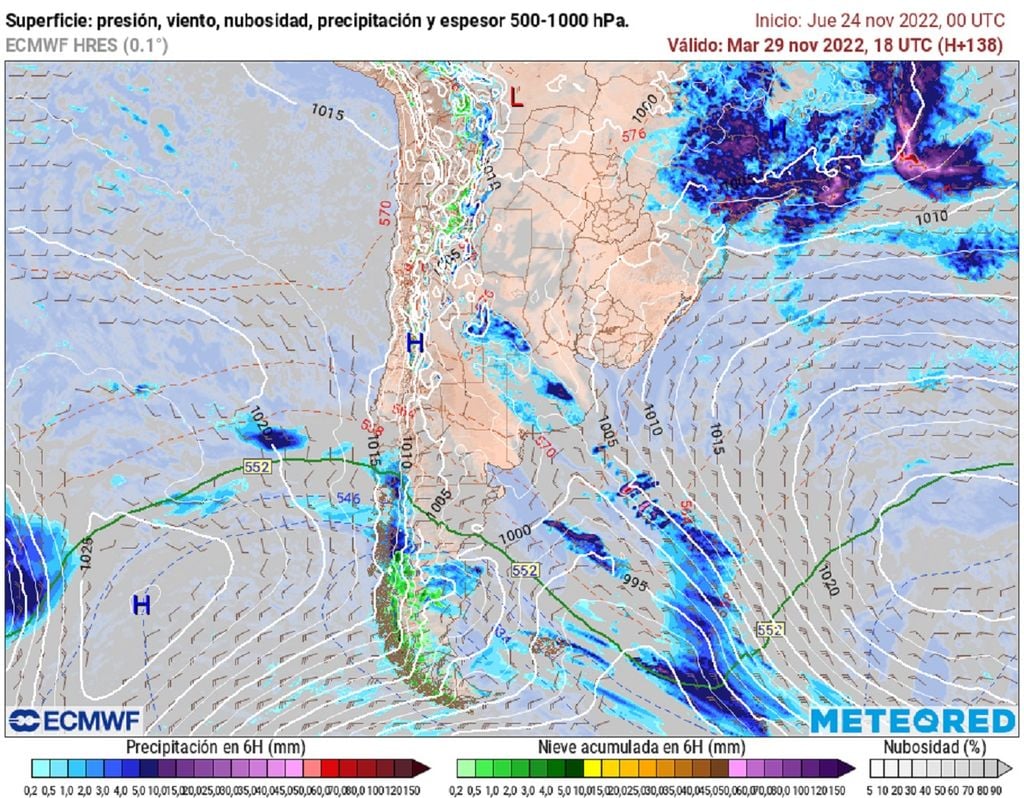Precipitación y presión previstas; modelo ECMWF Precipitación y presión previstas; modelo ECMWF