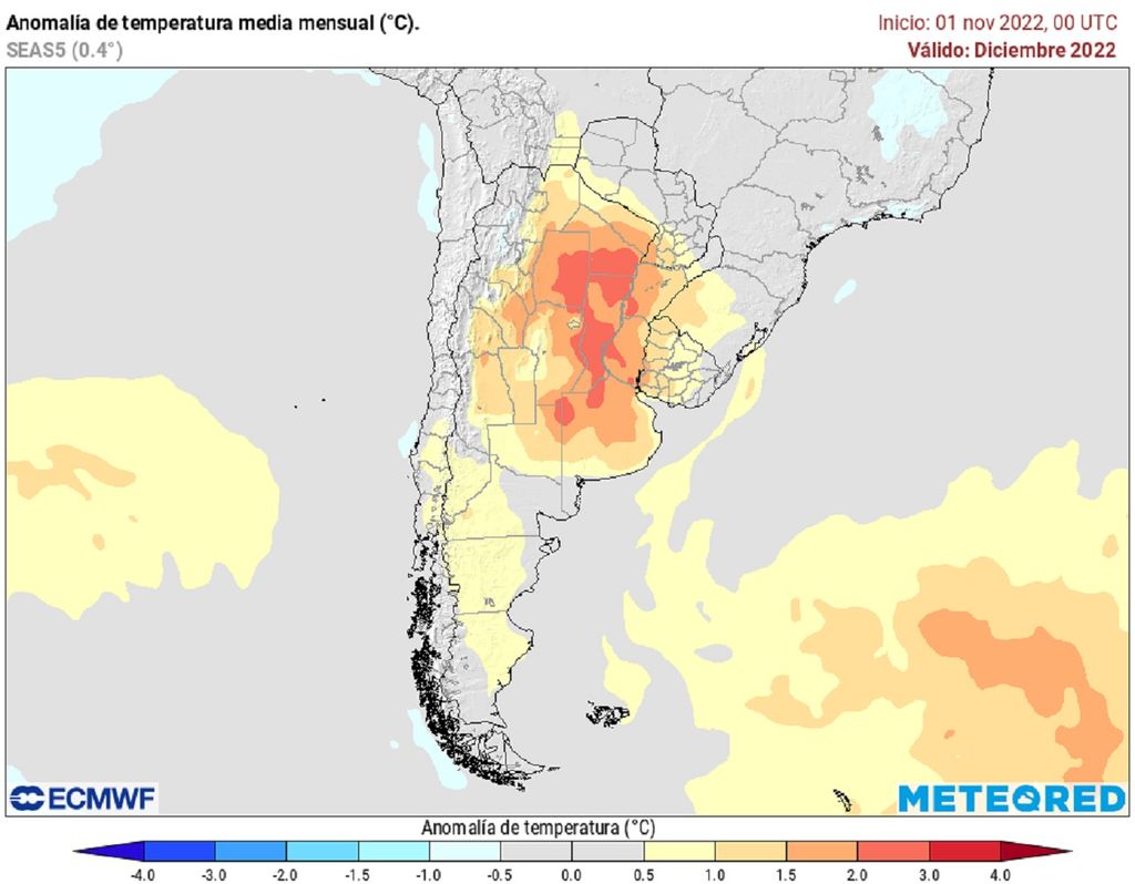 Anomalía de temperatura prevista para diciembre; modelo ECMWF Anomalía de temperatura prevista para diciembre; modelo ECMWF