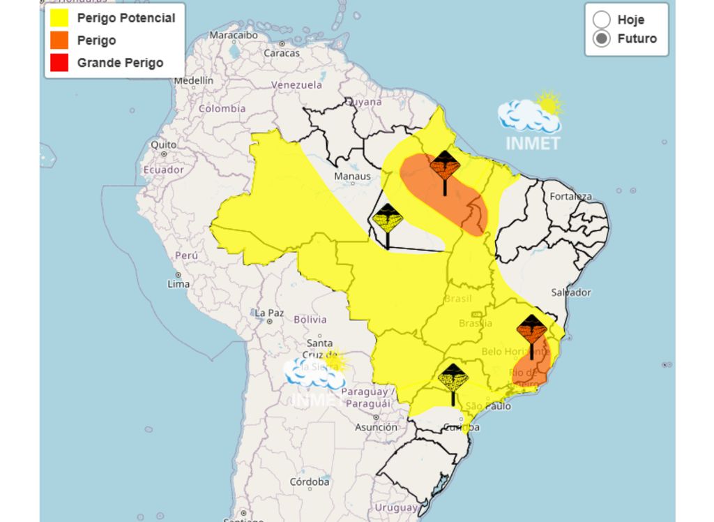 INMET emite alerta laranja parado Sudeste.