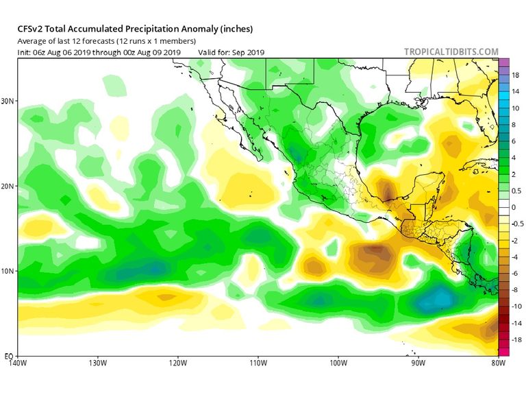 Modelo CFSv2 anomalías de precipitaciones Modelo CFSv2 anomalías de precipitaciones